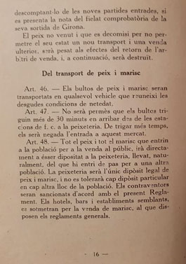 Reglament de la Peixateria. 1931