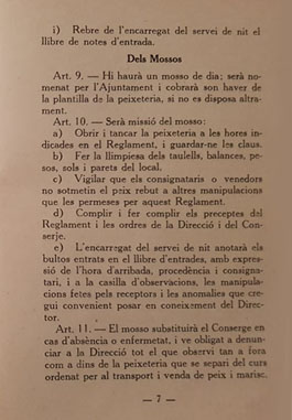Reglament de la Peixateria. 1931