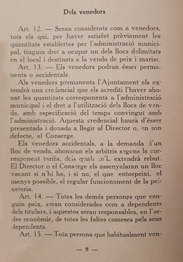 Reglament de la Peixateria. 1931