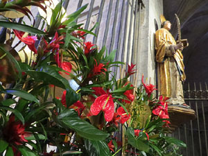 Temps de Flors 2019. Decoracions florals a l'interior de la nau g&ograve;tica de Sant Feliu