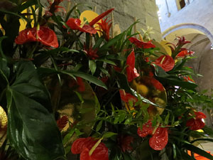 Temps de Flors 2019. Decoracions florals a l'interior de la nau g&ograve;tica de Sant Feliu