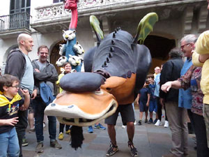 Assaig de Fal·lera Girona amb els bastoners, músics i tota la faràndula festiva