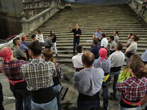 Fires 2019. Assaig de pilar de 4 a les escales de la Catedral pels Marrecs de Salt