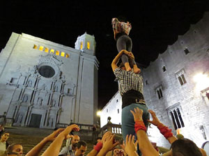 Fires 2019. Assaig de pilar de 4 a les escales de la Catedral pels Marrecs de Salt