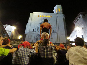 Fires 2019. Assaig de pilar de 4 a les escales de la Catedral pels Marrecs de Salt
