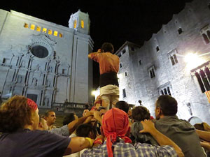 Fires 2019. Assaig de pilar de 4 a les escales de la Catedral pels Marrecs de Salt
