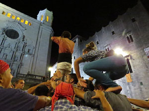 Fires 2019. Assaig de pilar de 4 a les escales de la Catedral pels Marrecs de Salt