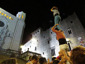 Fires 2019. Assaig de pilar de 4 a les escales de la Catedral pels Marrecs de Salt