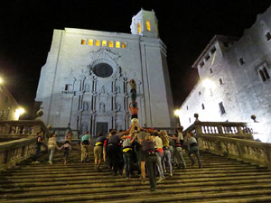 Fires 2019. Assaig de pilar de 4 a les escales de la Catedral pels Marrecs de Salt