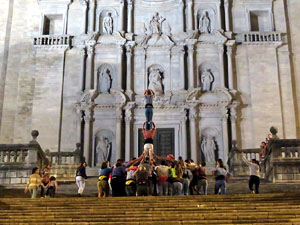 Fires 2019. Assaig de pilar de 4 a les escales de la Catedral pels Marrecs de Salt