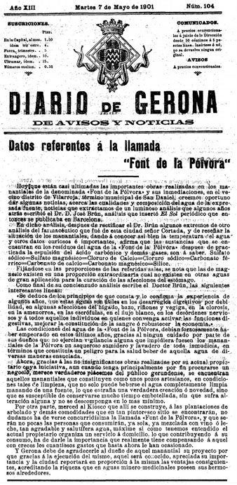 Article publicat al 'Diario de Gerona de avisos i notícias' del 7 de maig de 1901