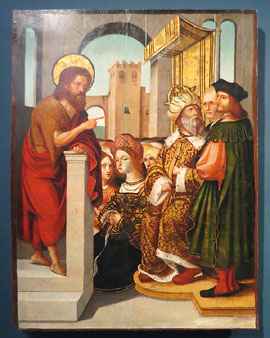 'Prèdica de sant Joan Baptista'. Taula del 'Retaule de san Joan Baptista'. Pere Mates. 1536. Oli sobre fusta