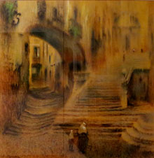 Escalinata de Sant Martí, Girona. Josep Aguilera i Martí. 1936. Carbó i pastel sobre paper