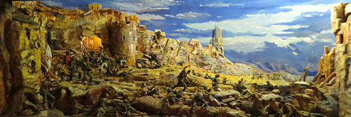 Escena dels setges a les muralles de Girona. Realitzat per l'escultor Josep Traité i Compte