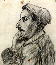 Apunt de bust masculí. Fidel Aguilar Marcó. Ca. 1913. Carbó sobre paper