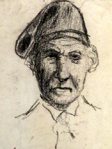 Apunt d'un home amb barretina. Fidel Aguilar Marcó. Ca. 1913. Carbó sobre paper