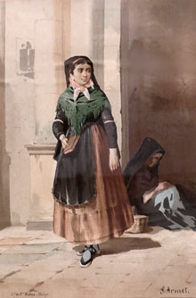 Dona típica de Girona. J. Armet. Impremta F. Muñoz, Málaga