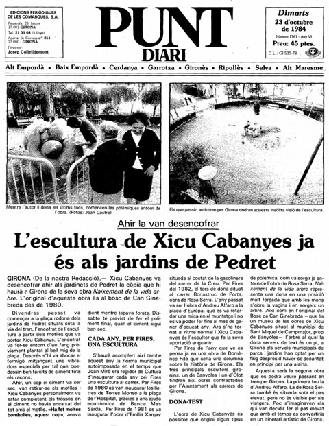 Article del diari El Punt sobre la instal·lació de l'escultura. 23/10/1984