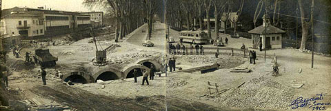 Obres de cobriment del riu Güell a l'altura de la Devesa davant la caseta del Rellotge. 1963