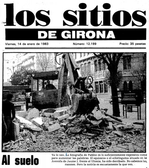 Enderrocament de l'antic quiosc del PPC a Jaume I