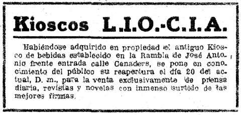 Anunci publicat al diari 'Los Sitios de Gerona'