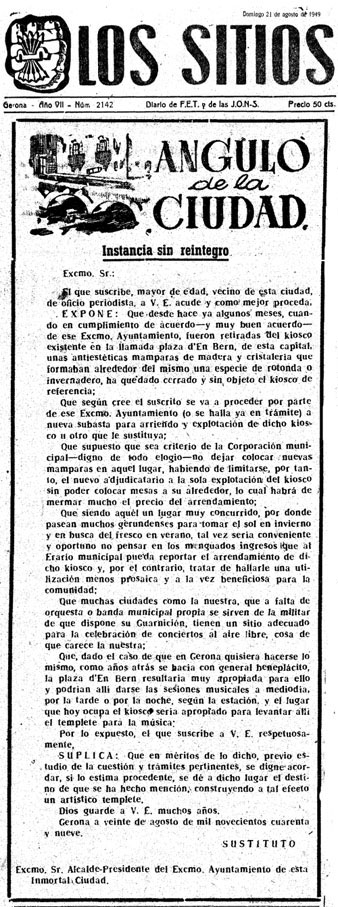 Article publicat al diari 'Los Sitios de Gerona'