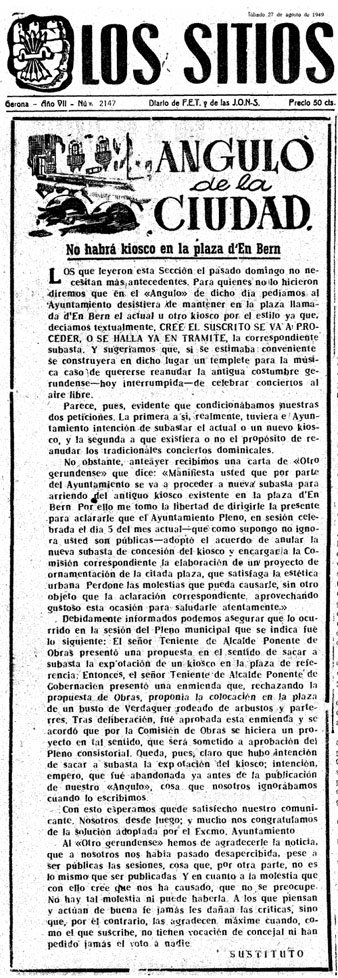 Article publicat al diari 'Los Sitios de Gerona'