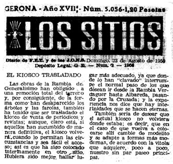 Article sobre el trasllat del quiosc de la Rambla per la remodelació de la zona