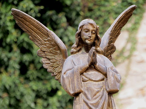 Detall de l'àngel a l'entrada del Jardí