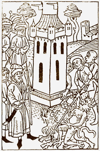 Els inquisidors volen treure el dimoni d'una bruixa. Gravat del segle XV