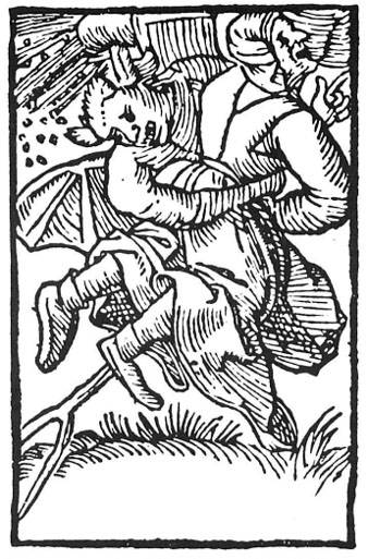 Bruixa arrossegada pel dimoni. Gravat del seg/e XVI