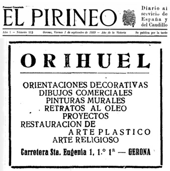 Anunci de Joan Orihuel en el que ofereix un camp ampli i variat de serveis