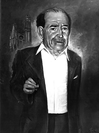 Retrat de Pere Oliveras, 'En Rateta', fet per l'artista Forest. Va ser lliurat a Soledat Marquès durant les festes del barri del Carme i de Vista Alegre, el juny de 1980