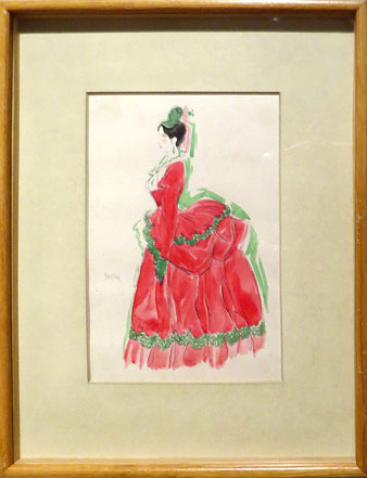 Rafael Barradas. 'Figurín de época para Catalina Bárcena, Dama II', 1920. Tinta sobre paper