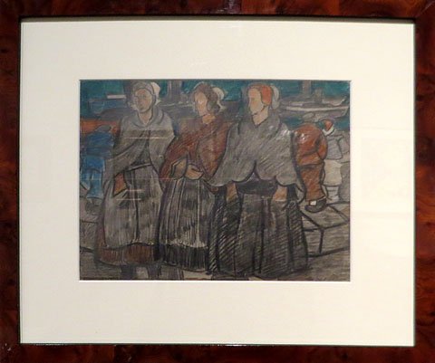 Rafael Barradas. 'Tres prescadoras del sur de Francia', Ca. 1925-1926. Llapis negre i de color sobre paper