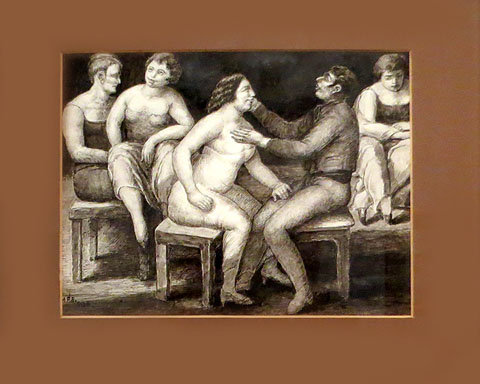 Marià Pidelaserra. 'Escena de bordell', Ca. 1938. Tinta i aquarel·la sobre paper