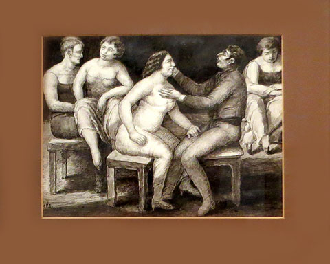 Mari&agrave; Pidelaserra. 'Escena de bordell', Ca. 1938. Tinta i aquarel&middot;la sobre paper