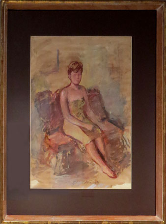 Manuel Humbert. 'Dona asseguda', s/d. Aquarel&middot;la sobre paper