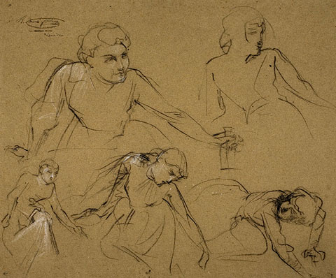 Cinc estudis de dones per al quadre 'La companyia de Santa Bàrbara' de Ramon Martí Alsina