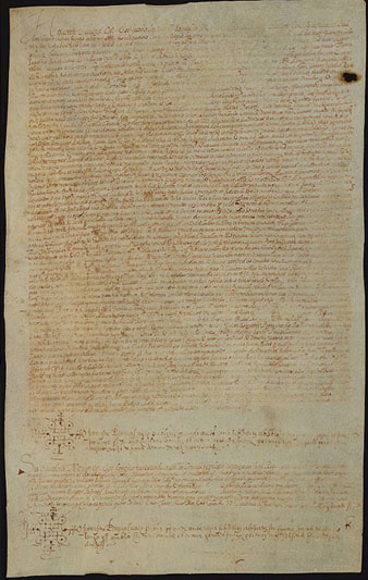 13 de desembre 1602. Jaume de Solanell, veguer de Girona, adjudica en pública subhasta el mas Pifarrer de Sant Andreu Salou a l'apotecari gironí Galceran Masdéu