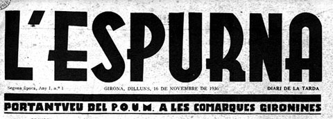 Cap&ccedil;alera del primer n&uacute;mero del peri&ograve;dic 'L'Espurna' de 16/11/1936
