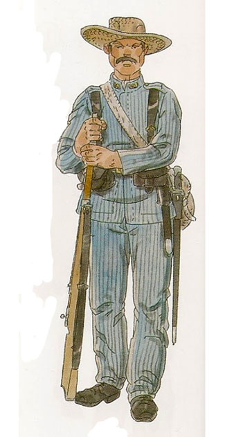 Uniforme de la Guerra de Cuba. Soldat del 1r Batalló Expedicionari d'Infanteria de Barcelona núm. 4, caçadors