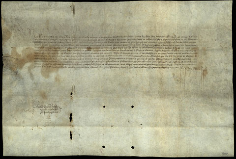 Privilegi atorgat pel rei Ferran I, a petició dels jurats i prohoms de la ciutat, en el qual concedeix llicència per imposar, estatuir i ordenar drets de barra amb la finalitat de reparar els camins que havien estat derruïts a causa duna inundació. 1416