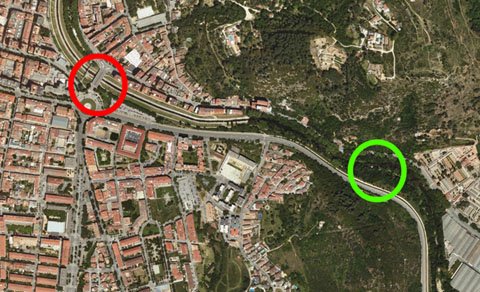 Les dues localitzacions del Pontem Fretum. A lesquerra, la tradicional i, a la dreta, la proposada