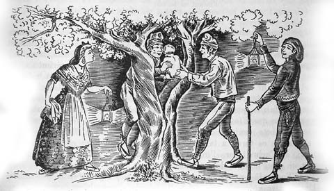 Pràctica curativa de passar els infants trencats per dins el tronc d'un roure esberlat