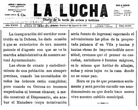 Article publicat al diari 'La Lucha' el 9/8/1910
