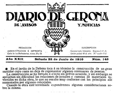 Article publicat al 'Diario de Gerona de avisos y not&iacute;cias' el 25/6/1910