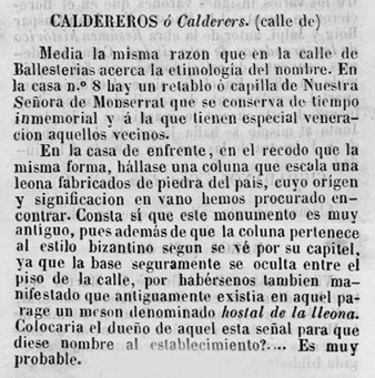 La descripció del carrer feta per Enric Claudi Girbal, esmentada per J. Marquès