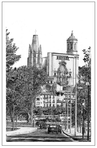 L'avinguda de França. L'entrada nord a Girona. Dibuix de Pere Matas
