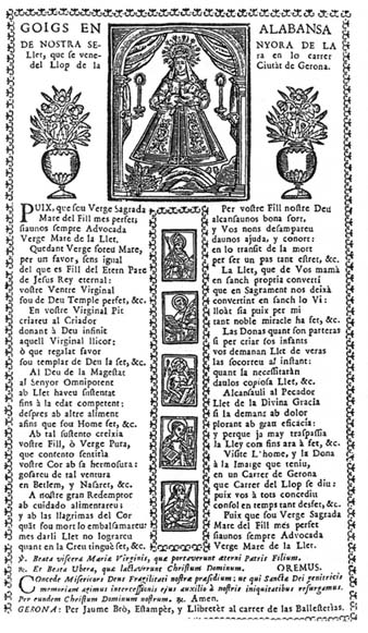 Goigs a la Mare de Déu de la Llet de Girona, venerada al carrer del Llop